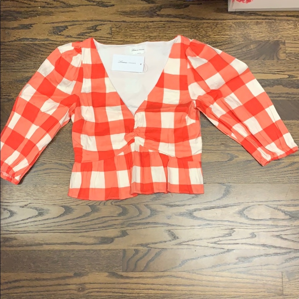 Lover and Friends red plaid 3/4 sleeve top